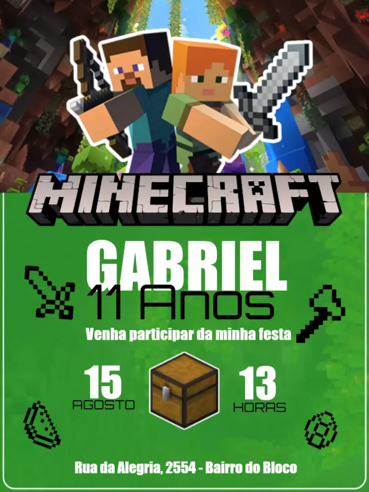 Convite Minecraft Verde Claro E Escuro Creeper