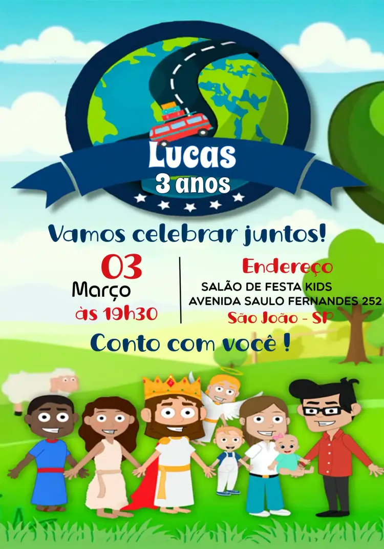 Convite Minha Vida É Uma Viagem Deus – tema Mais pesquisados colorido, infantil, divertido, religioso, lúdico, vibrante