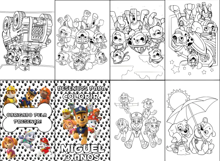 Convite Mini Livro De Colorir Patrulha Canina Imprimir – tema Aniversário Infantil colorido, infantil, temático, divertido, animado