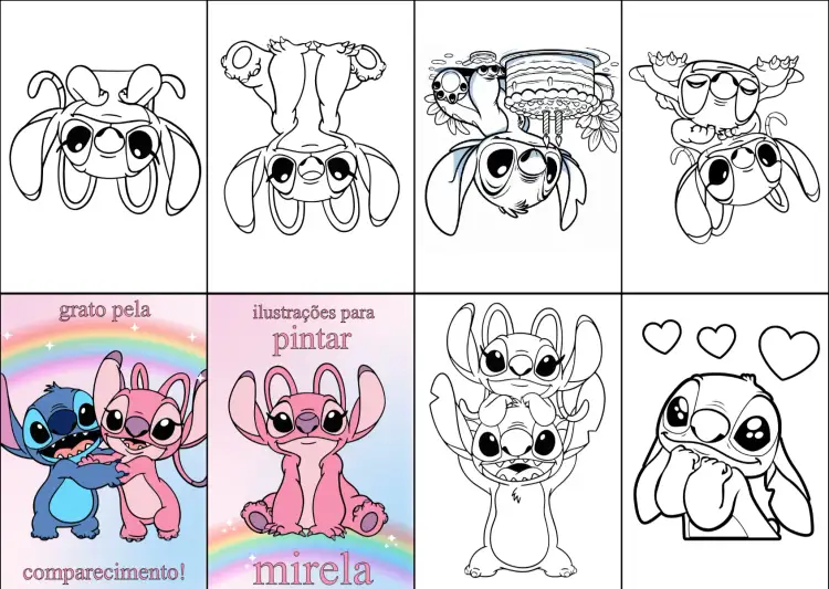 Convite Mini Livro De Colorir Stitch Angel Imprimir – tema Aniversário Infantil colorido, divertido, infantil, cativante, temático, Disney