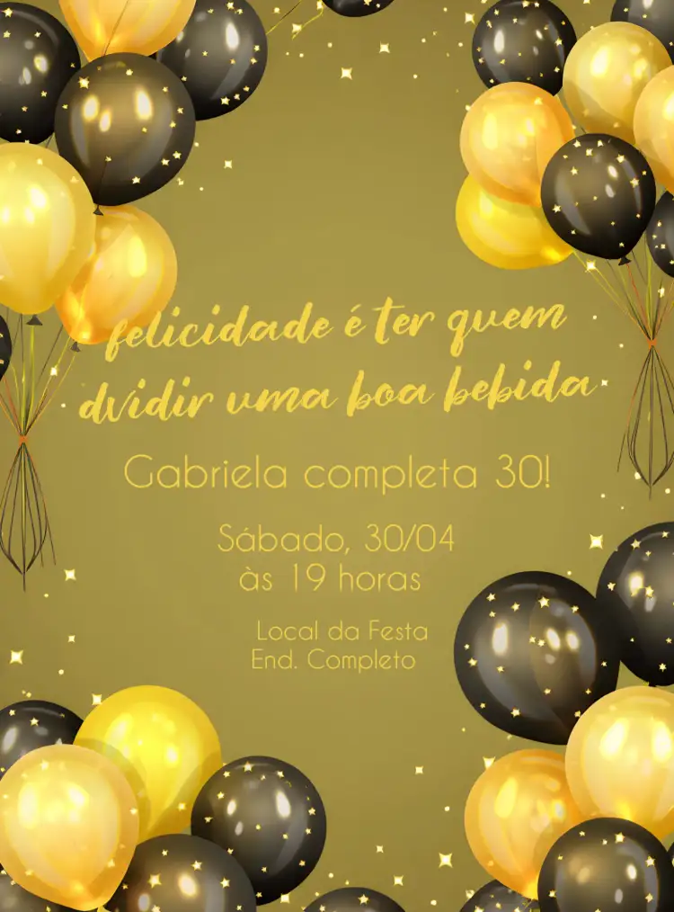 Convite Minimalista Dourado Frase – tema Aniversário minimalista, dourado, moderno, elegante, contemporâneo