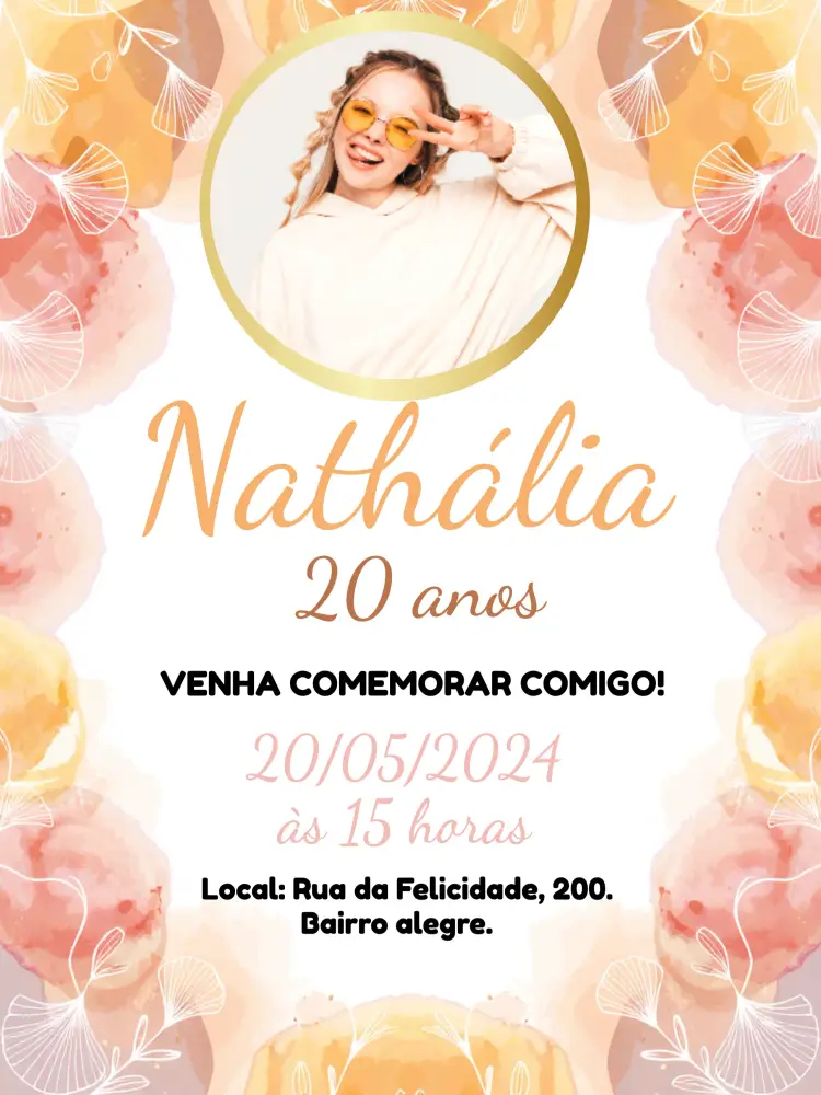 Convite Minimalista Folhas Com Foto Discoteca