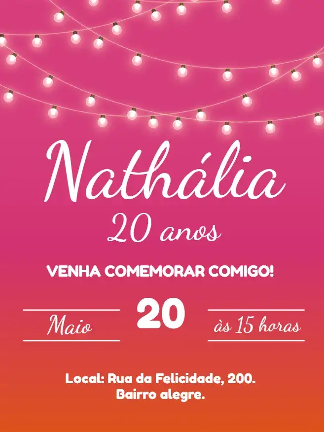 Convite Convite digital rosa e laranja minimalista luzes – tema Aniversário minimalista, moderno, dourado, luzes, elegante, feminino