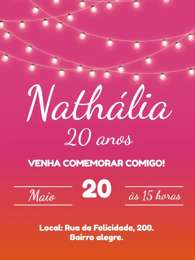 Convite digital rosa e laranja minimalista luzes