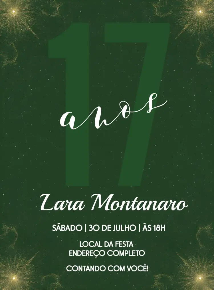 Convite Minimalista Noitada – tema Aniversário minimalista, moderno, verde, elegante, noturno, glitter