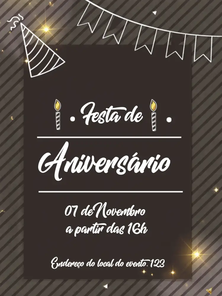 Convite Minimalista -preto E Amarelo Adulto – tema Aniversário minimalista, preto e amarelo, moderno, elegante, clean, sutil