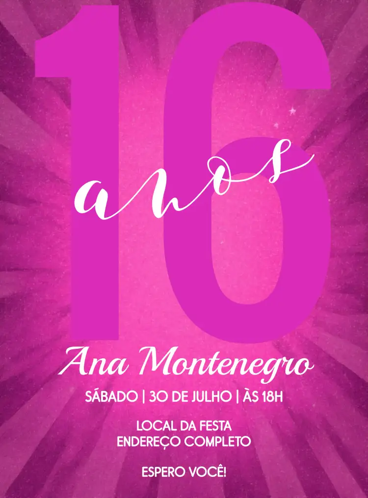 Convite Minimalista Rosa Drink – tema Aniversário minimalista, rosa, glitter, moderno, elegante