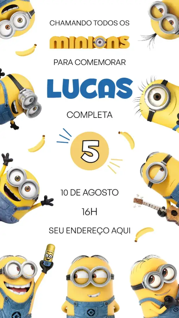 Convite Minions – tema Aniversário Infantil amarelo, divertido, colorido, temático, infantil