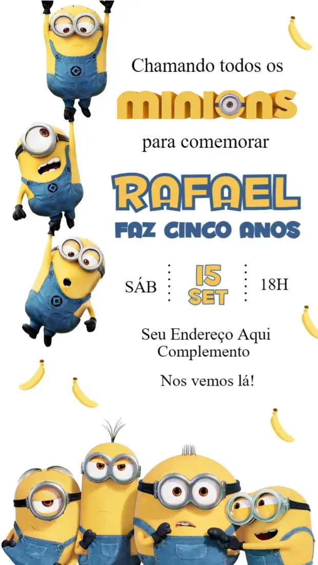 Convite Minions – tema Aniversário Infantil vintage, divertido, colorido, temático, infantil