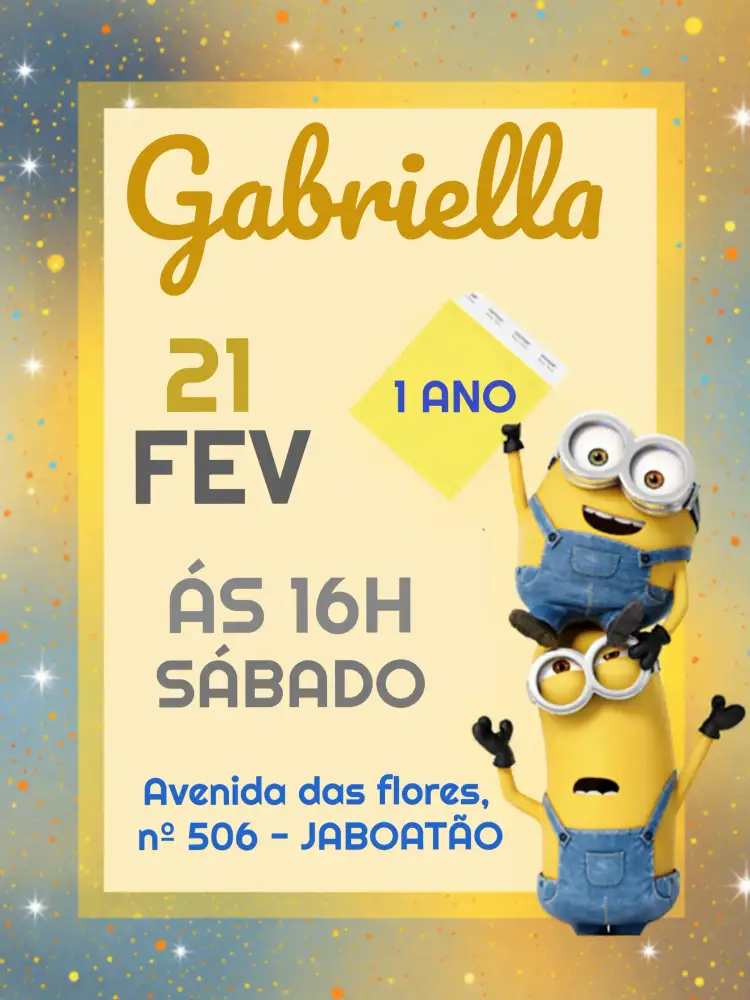 Convite Minions – tema Mais pesquisados colorido, divertido, infantil, temático, animado, moderno