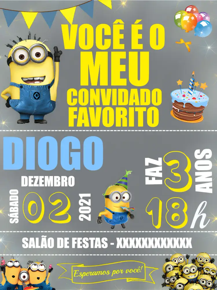 Convite Minions Bolas – tema Mais pesquisados divertido, colorido, infantil, lúdico, temático, moderno