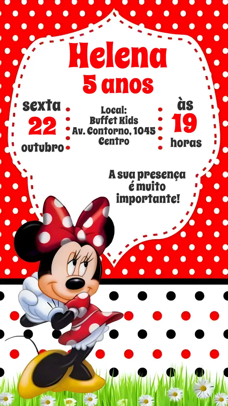Convite Minnie – tema Aniversário Infantil Minnie Mouse, Poás, Infantil