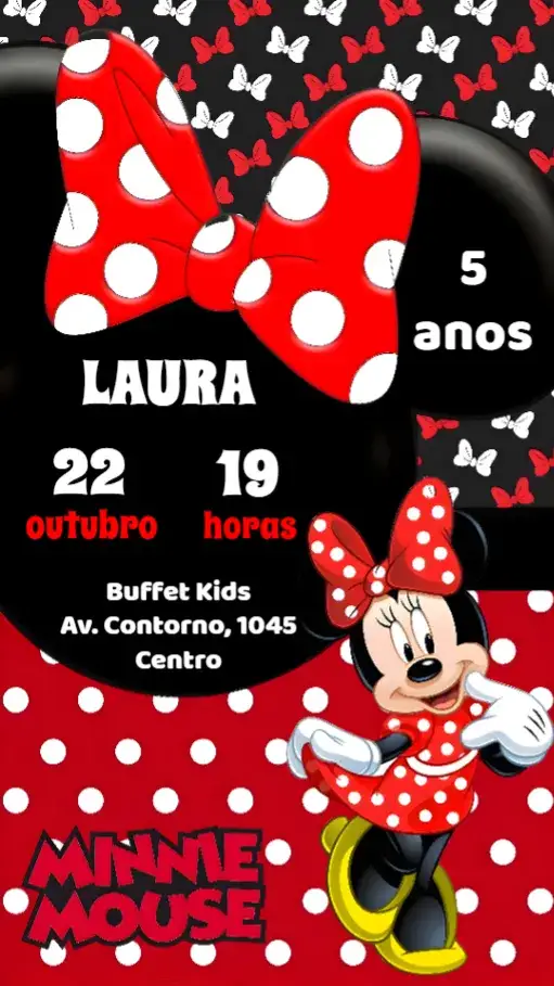 Convite Minnie – tema Aniversário Infantil colorido, lúdico, divertido, temático, infantil, Disney