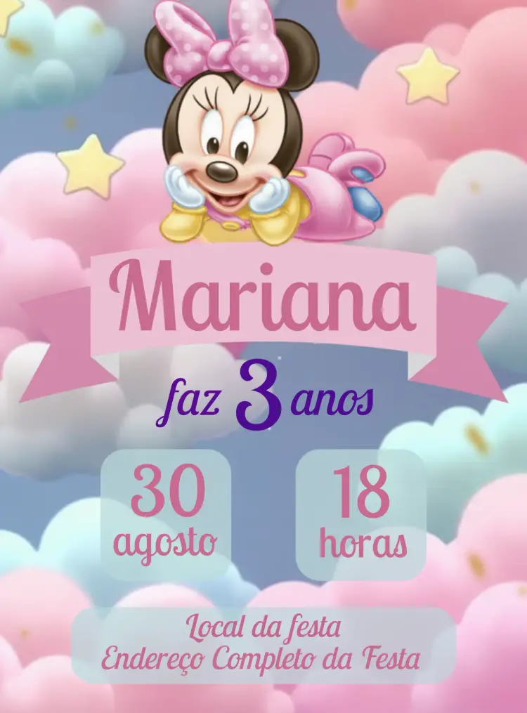 Convite Minnie Baby Disney