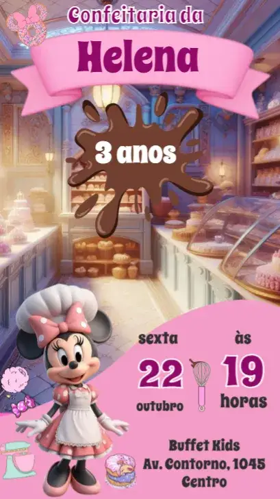 Invitation Baker Minnie – Kids' Birthday Party theme colorful, childish, sweet, fun, thematic