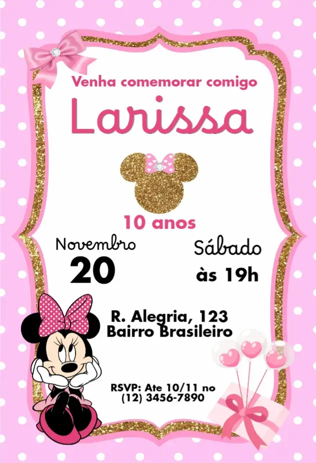 Convite Minnie Cor de Rosa