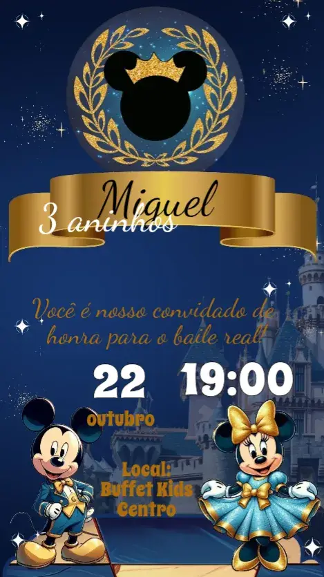 Convite Minnie e Mickey Realeza