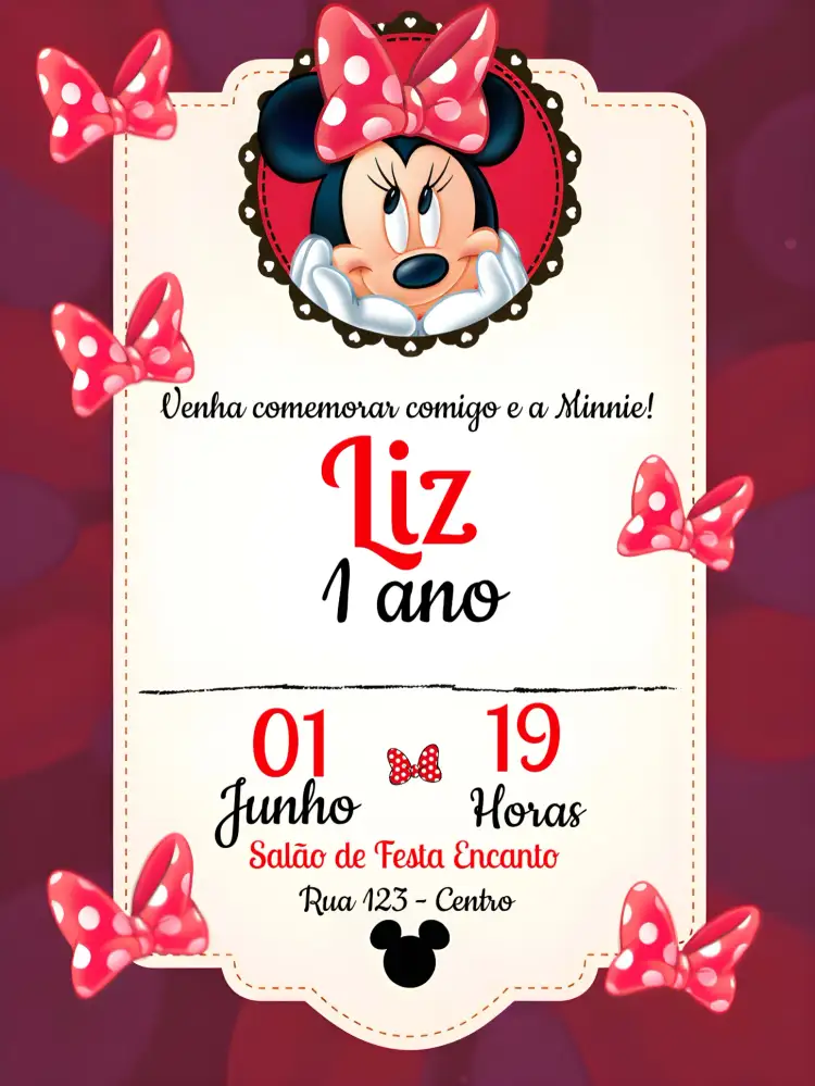 Convite Minnie Mouse Amarelo – tema Mais pesquisados amarelo, temática Disney, divertido, colorido, infantil, lúdico