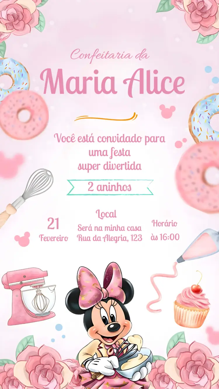 Convite Minnie Mouse Confeiteira Disney