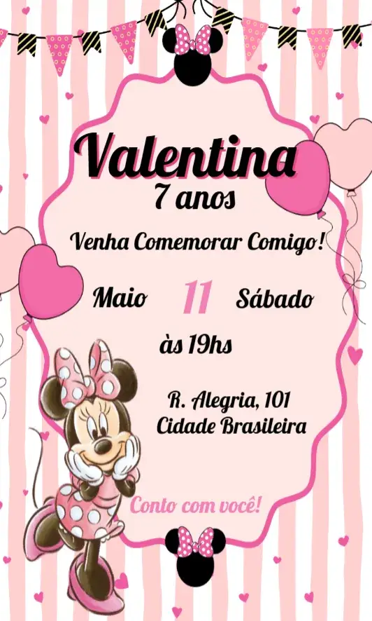 Convite Minnie Mouse Coração