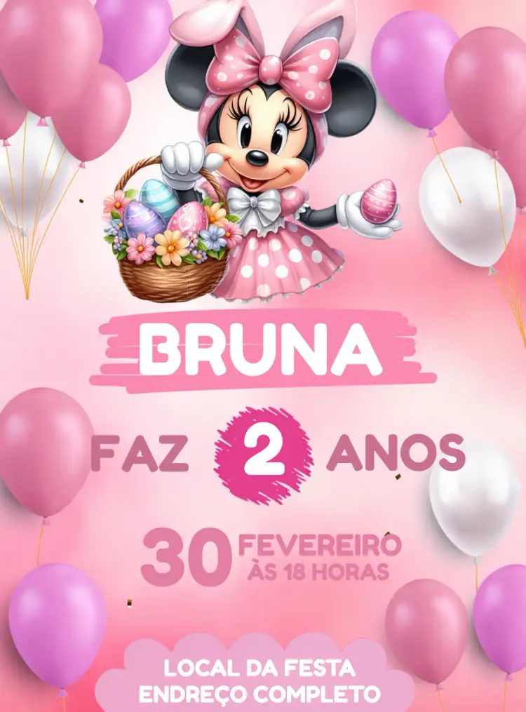 Convite Minnie Mouse Páscoa Rosa