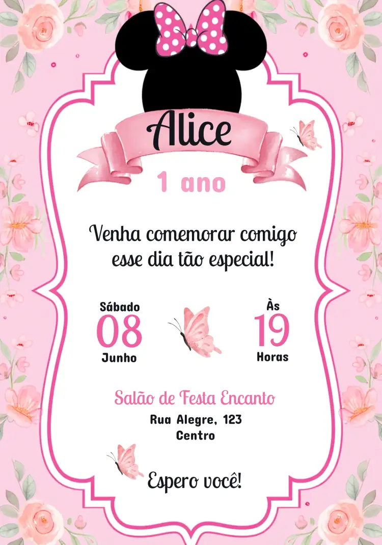 Convite Minnie Mouse Preto