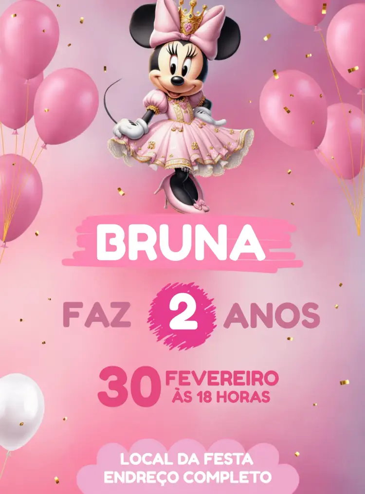 Convite Minnie Mouse Realeza Disney