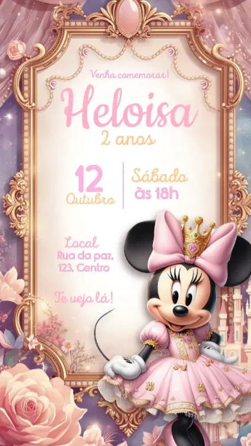 Convite Minnie Mouse rosa