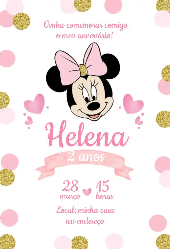 Minnie Mouse Rosa e Dourado