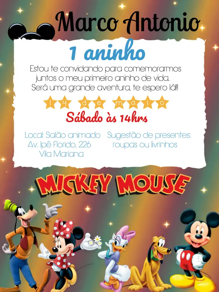 Convite Minnie Mouse Vermelho – tema Datas Comemorativas vermelho, amarelo, colorido, divertido, temático