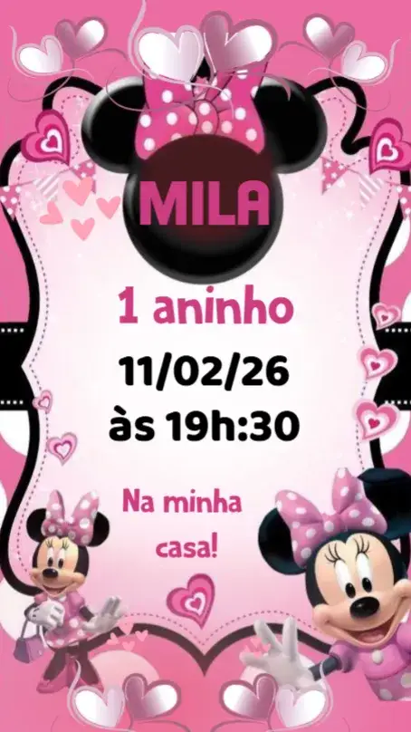 Convite Minnie Rosa – tema Aniversário Infantil rosa, divertido, infantil, colorido, temático, mágico