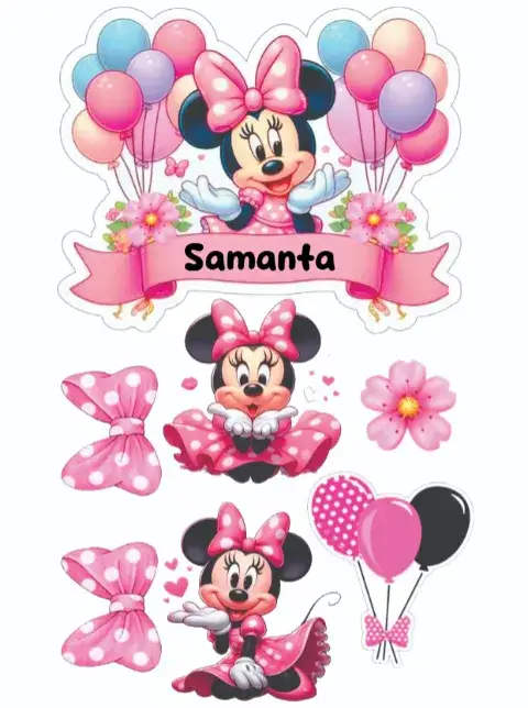 Convite Minnie Rosa – tema Topo de bolo rosa, divertido, infantil, colorido, temático, mágico