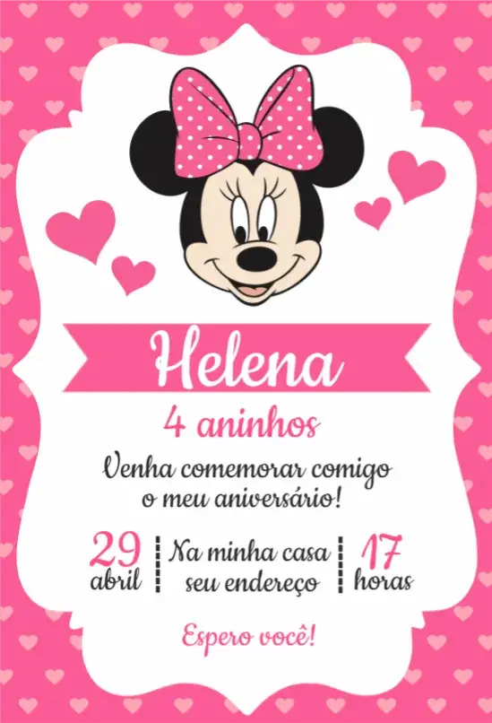 Invite Pink Minnie editable and customizable