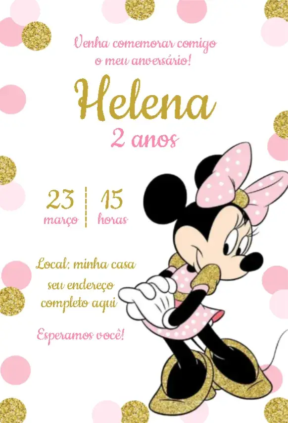 Convite Minnie Rosa e Dourado