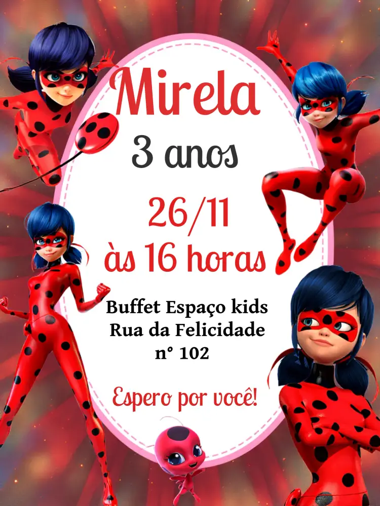 Convite Miraculous Ladybug Rosa