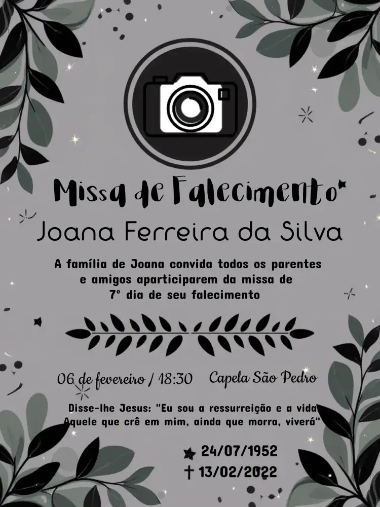 Missa De Falecimento 7º Dia Com Foto Cinza