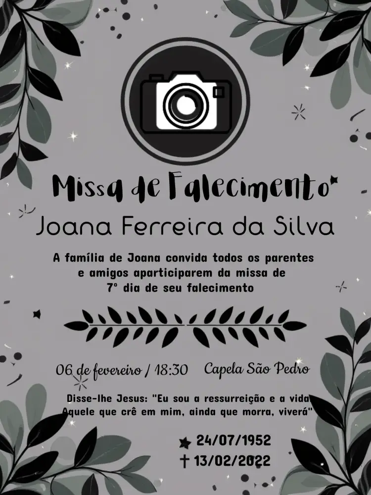 Convite Missa De Falecimento 7º Dia Com Foto Cinza