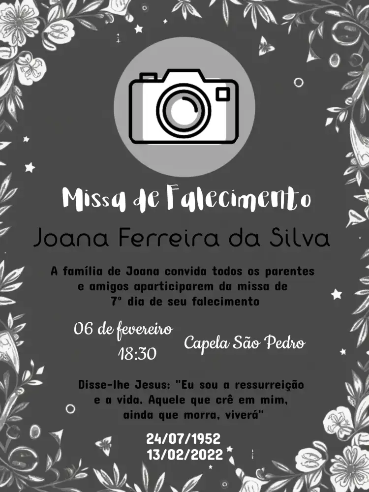 Missa De Falecimento 7º Dia Com Foto Finados