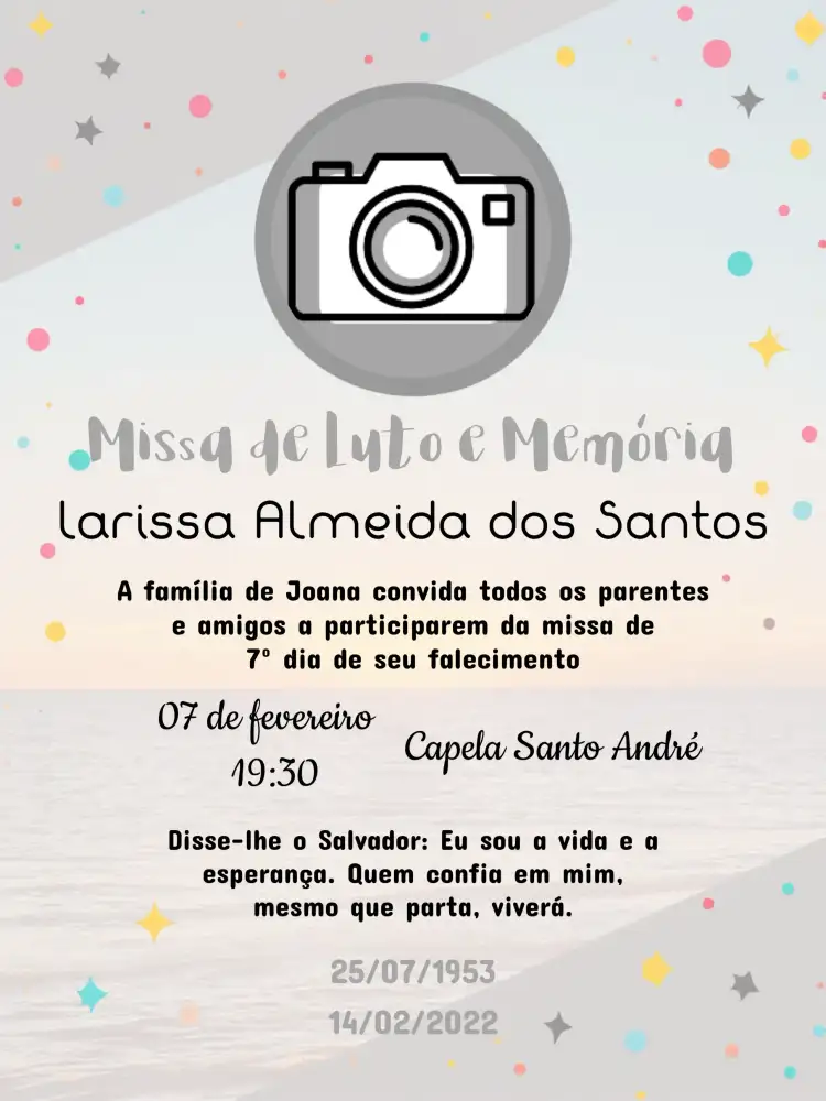 Missa De Falecimento 7º Dia Com Foto Recado