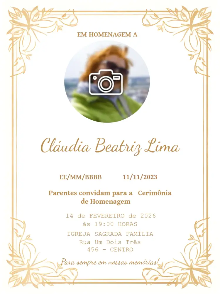 Convite Missa De Falecimento Com Foto 1 – tema Datas Comemorativas minimalista, sutil, elegante, respeitoso, clássico, floral