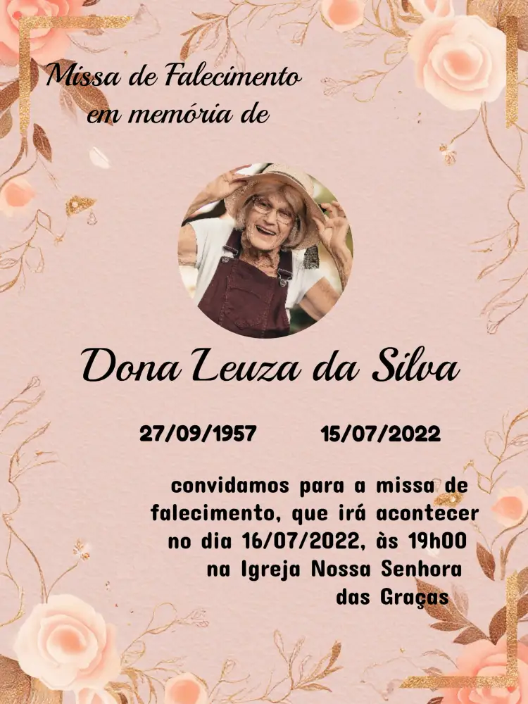 Convite Missa De Falecimento Com Foto – tema Chá de Panela rosa, cinza, dourado, floral, minimalista, moderno