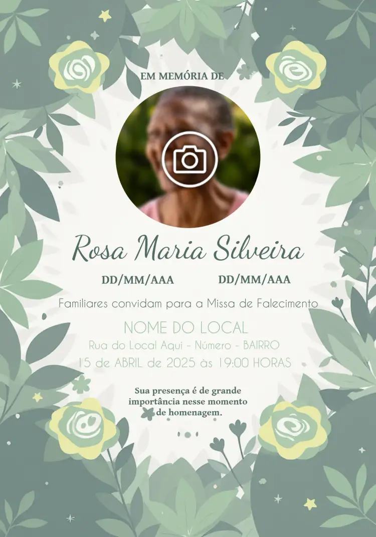 Convite Missa De Falecimento Com Foto Amarelo – tema Datas Comemorativas amarelo, verde, branco, minimalista, elegante