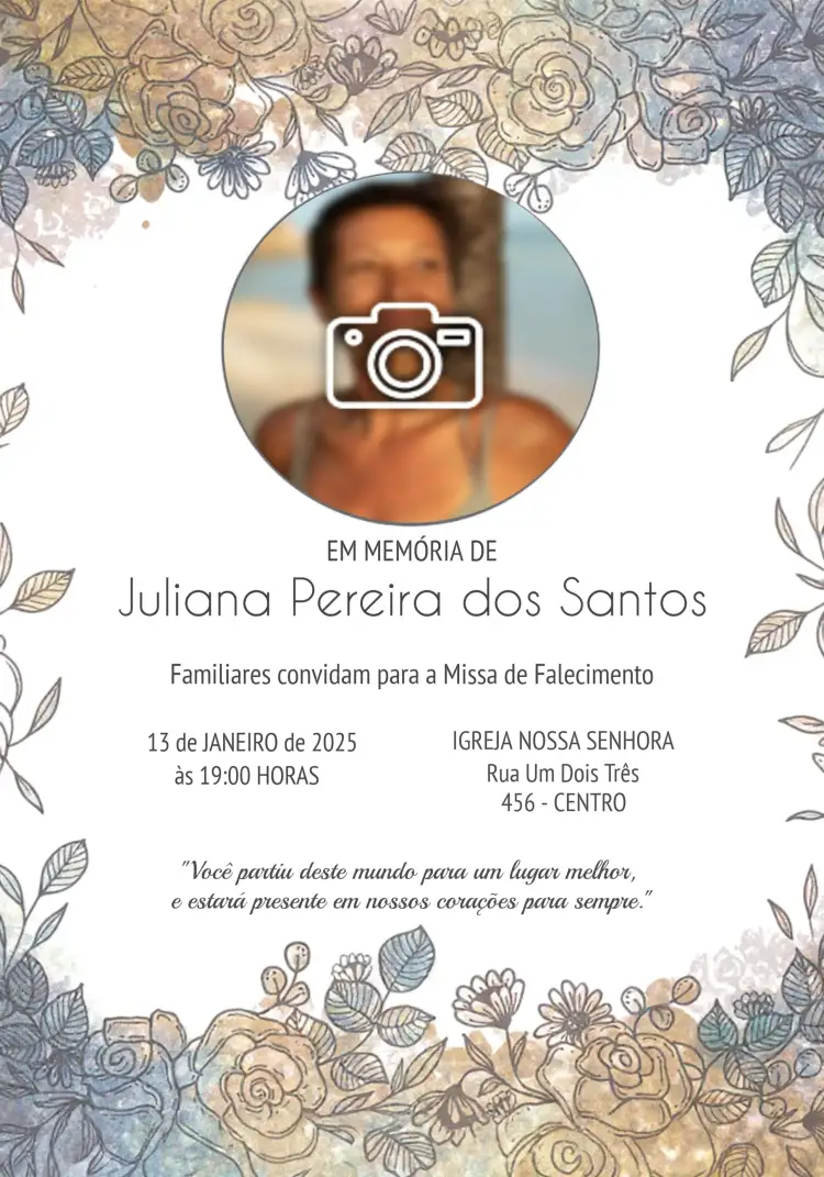 Convite Missa De Falecimento Com Foto Ano – tema Datas Comemorativas minimalista, sóbrio, elegante, floral, moderno