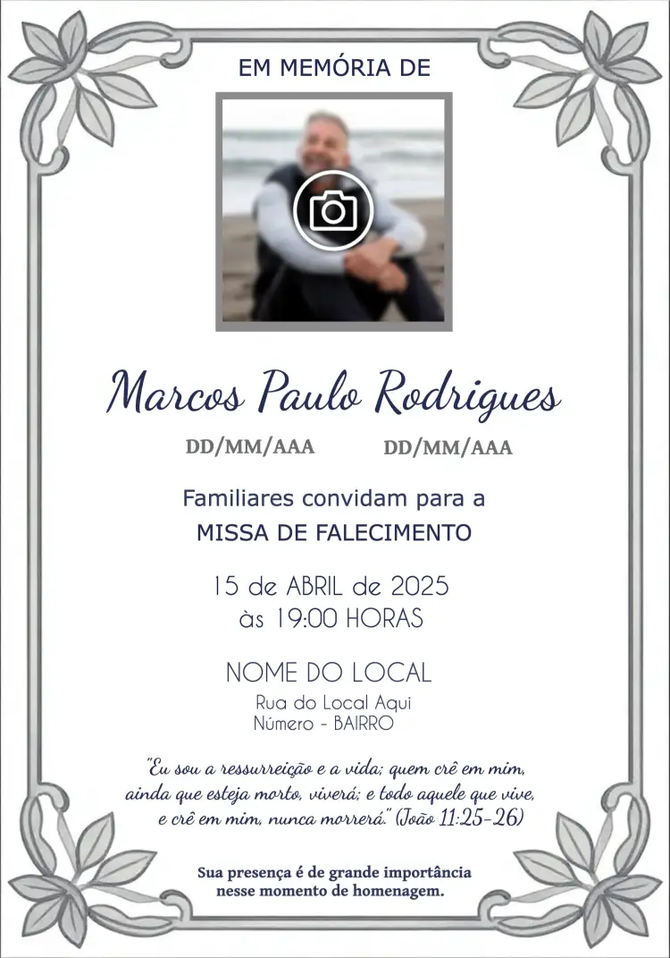 Convite Missa De Falecimento Com Foto Branco