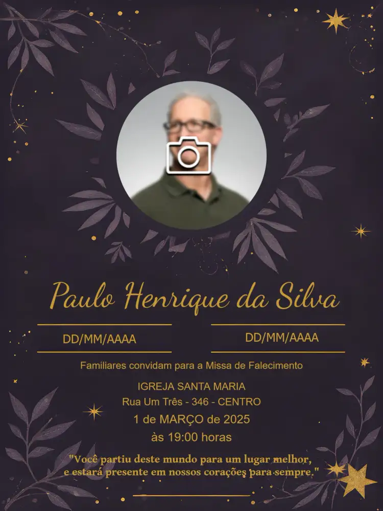 Convite Missa De Falecimento Com Foto Flores – tema Mais pesquisados elegante, floral, dourado, moderno, sério, minimalista