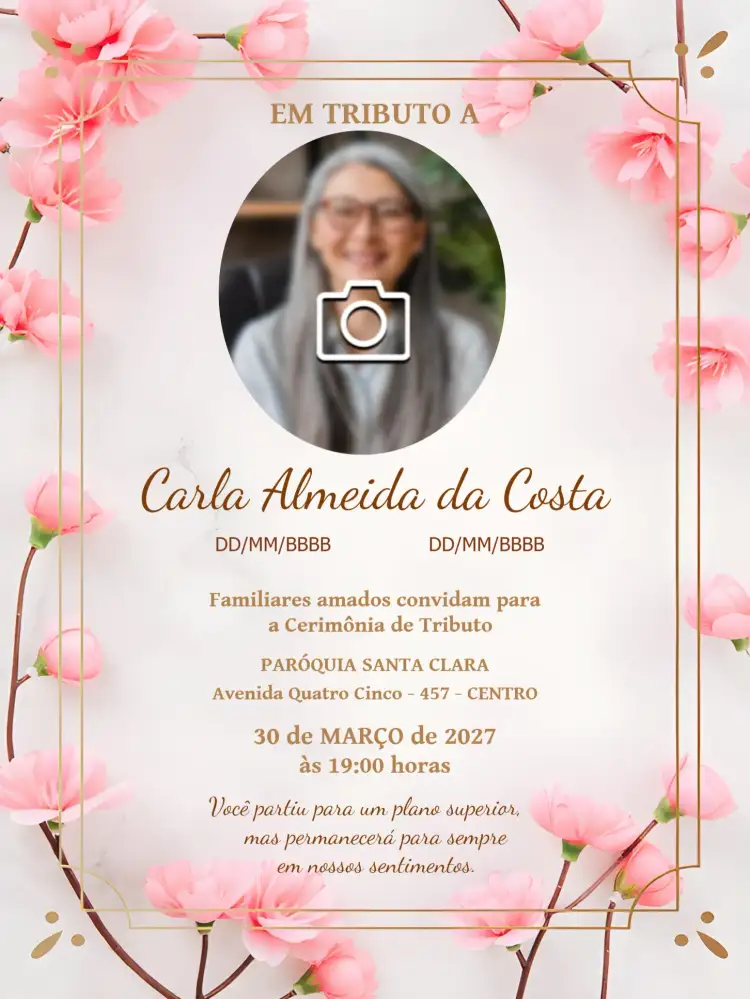 Convite Missa De Falecimento Com Foto Luto – tema Mais pesquisados floral, minimalista, elegante, clássico, sutil