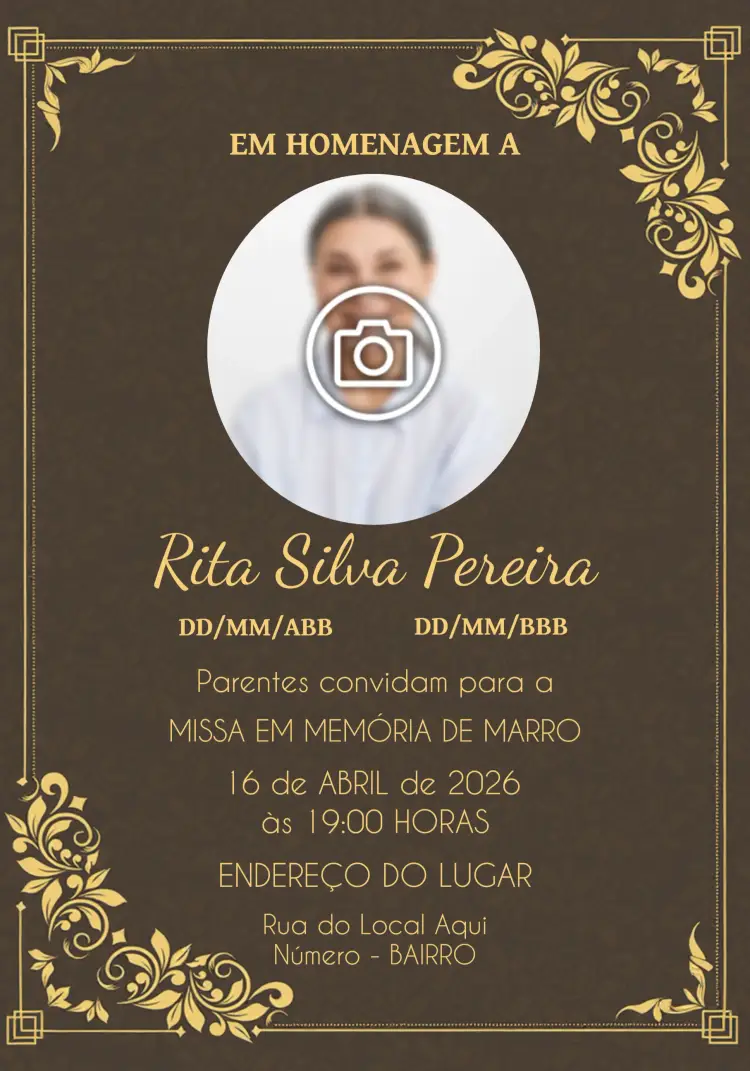 Convite Missa De Falecimento Com Foto Marro