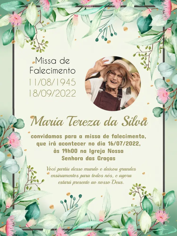Convite Missa De Falecimento Com Foto Rosa