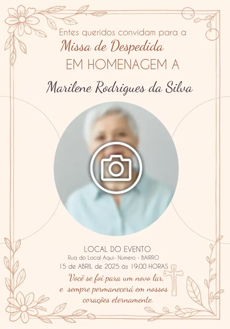 Convite Missa De Falecimento Com Foto Velório – tema Datas Comemorativas marrom, minimalista, elegante, clássico, respeitoso
