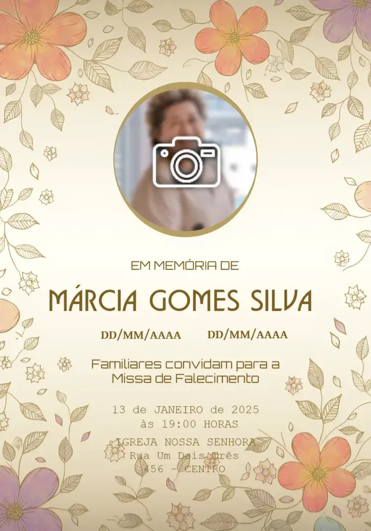 Convite Missa De Falecimento Com Foto Velório